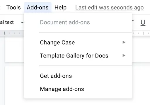 Add-ons icon on Google Docs