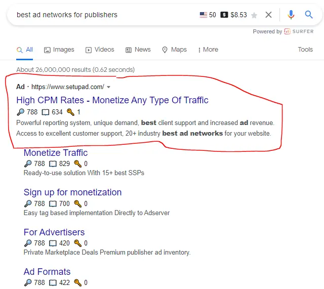 Search ad example on Google SERP