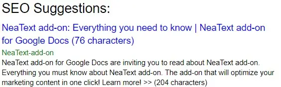 NeaText SEO tool on Google Docs