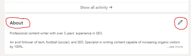 About section on LinkedIn